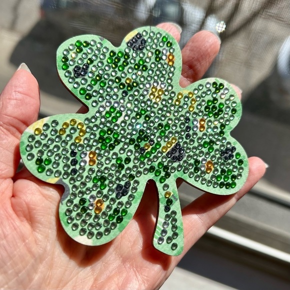 2/$16 - No. 01 - Sparkly, Diamond Art Shamrock Clover Holiday Coaster, Green - Picture 12 of 17